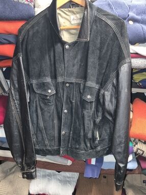 Men's Black Suede & Leather Bomber Jacket - Classic Varsity Denim Jacket Style